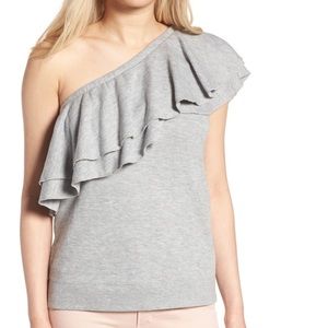 NEW CHELSEA28 Ruffle One-Shoulder Sweatshirt Top NWT